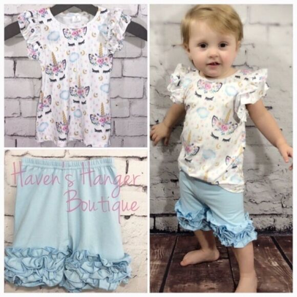 Baby Girl 2pc. 🦄 Unicorn 🦄 Shorts Set - Picture 2 of 8